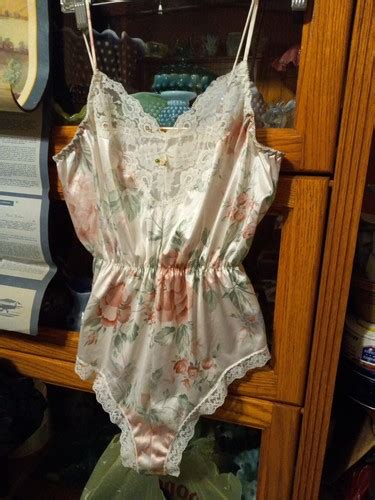 Vintage Shiny Glossy Satin Floral Teddy Bodysuit Lingerie Babydoll Size S EBay