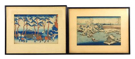 At Auction Hokusai Asian Two Wood Block Prints By Katsushika Hokusai