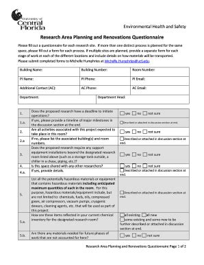 Fillable Online Ehs Ucf Research Area Planning And Renovations