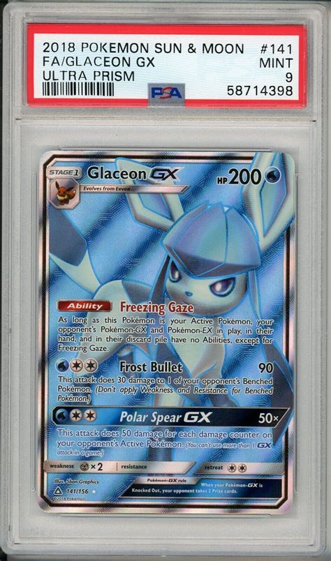 2018 Pokemon Sun Moon Ultra Prism FA Glaceon GX 141 PSA 9 EBay