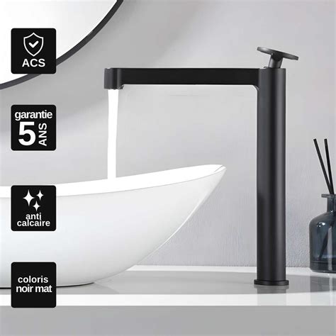 Robinet Mitigeur De Lavabo Anti Calcaire Bec Haut Noir Mat IMEX OLIMPO