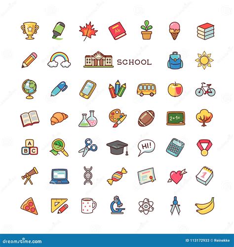 School Icons Set Stock Vector Illustration Of Cute 113172933