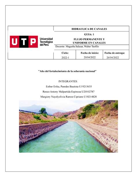 Lab Hidraulica De Canales Utp Hidraulica De Canales Guia Flujo