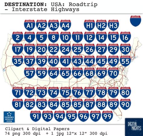 Destinations Road Trip The Interstate Highway Signs Clipart And Digital