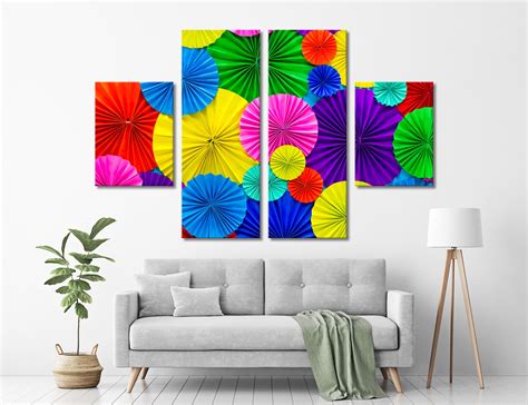 Colorful Paper Umbrellas Wall Art Colorful Canvas Marbling | Etsy