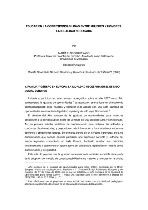 Educar En La Corresponsabilidad Entre Mujeres Y Hombres La Igualdad