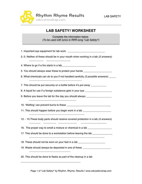 Lab Safety Worksheet Db Excel