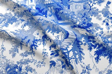 Blue And White Chinoiserie Fabric Chinoiserie Palace Willow Blue