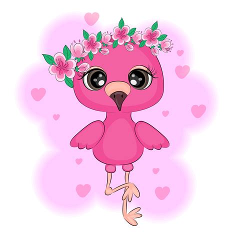 Pink Flamingo Exotic Tropical Bird Cute Cartoon Character Cute