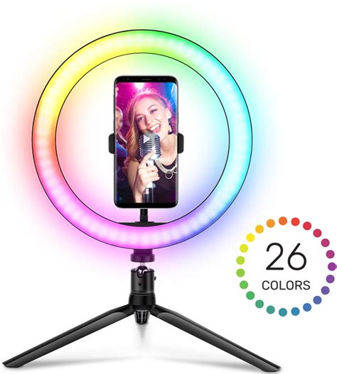 PartyFun Lights RGB Selfie Ring Med LED Ljus Med Mini Tripod Och