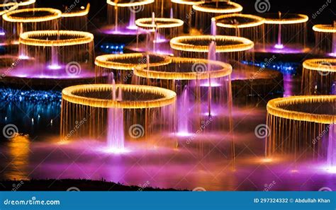 Vibrant Colors of Water Fountains Illuminated at Stock Illustration - Illustration of korea ...