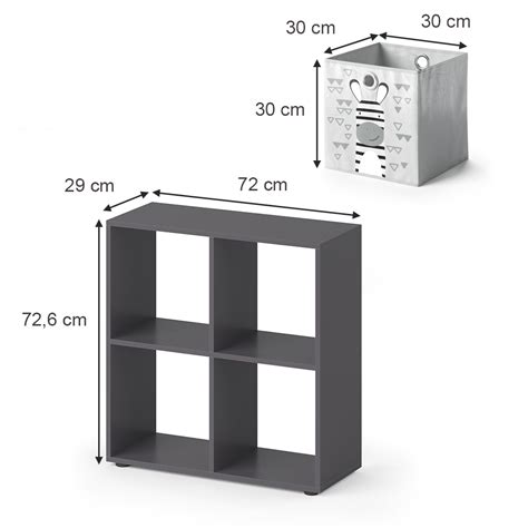 Kinderboekenkast Tetra Grijs 72 X 72 6 Cm Met 4 Vouwboxen Vicco