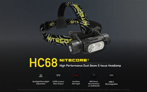 Nitecore HC68 2000 Lumens Dual Output Rechargeable Headlamp Max