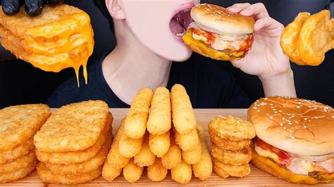 ASMR CHEESEBURGER HASH BROWNS CHEESE STICK CHICKEN NUGGETS MUKBANG 치즈버거