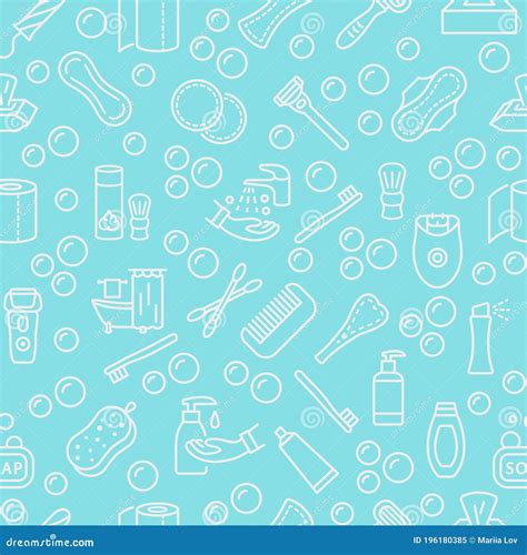 Seamless Pattern With Vector Line Flat Icon Personal Hygiene Products