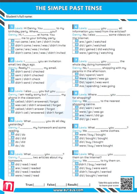 The Simple Past Tense Multiple Choice Quiz Elt