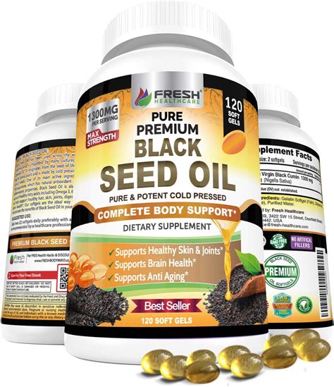 Black Seed Oil Capsules Cold Pressed 1300mg Per Serving 100 Pure And Premium Non Gmo