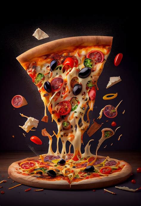 Rebanada De Pizza Voladora Con Queso Fundido Y Verduras Ai Generativo