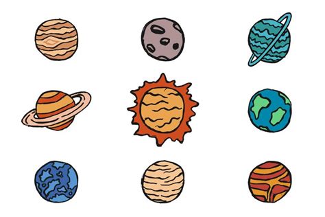 Elementos Del Conjunto De Planetas Dibujados A Mano Vector Premium