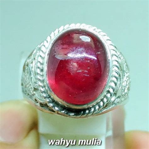 Batu Cincin Merah Delima Ruby Ring Perak Ukir Naga Asli Kode 975