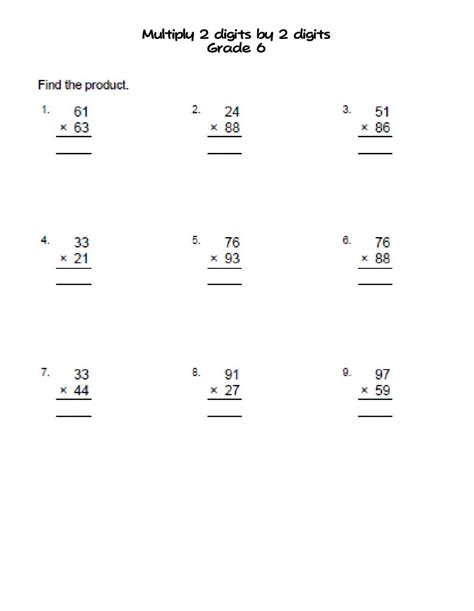 Multiplication Exercises For Grade Printable Worksheets