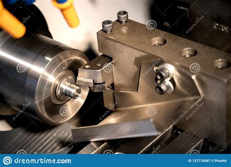 The Cnc Lathe Or Turning Machine Cutting The Thread Stock Image