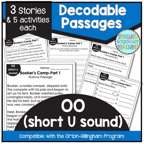 Decodable Reading Passages Vowel Team Oo Short U Sound Orton Gillingham Made By Teachers