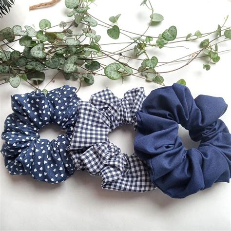 Navy Blue Scrunchies Scrunchie Bundle Heart Scrunchie Blue Gingham