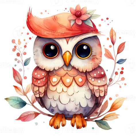 Watercolor Cute Owl Clipart Illustration Ai Generative Png