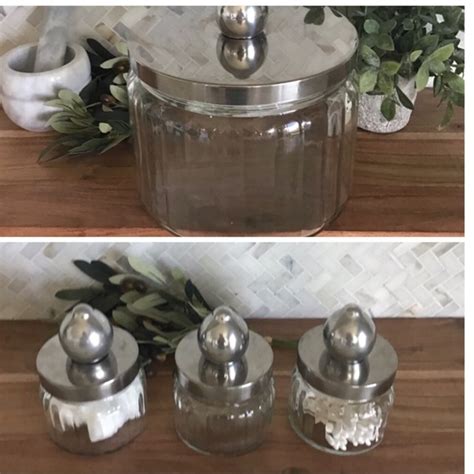 Accents Three 3 Small Ribbed Glass Jars With Lid One Large Ribbed Glass Jar With Lid Poshmark