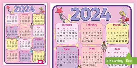 Fairy Themed 2024 Wall Calendar Poster Twinkl