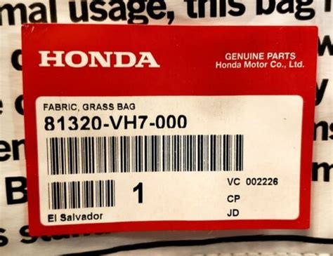 New Genuine Honda Cloth Grass Catcher Bag Hrx Vh