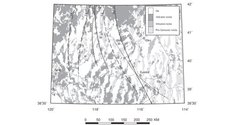 Simplified geologic map of northern Nevada showing the association of ...