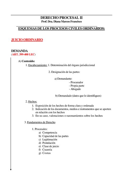 Esquemas Procesos Civiles Declarativos Ordinarios DERECHO PROCESAL II