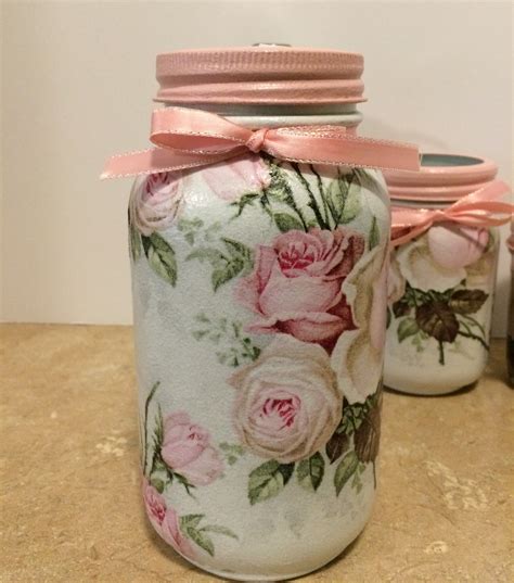 Mason Jar Bathroom Set Mason Jar Decor Rose Decor Pink Rose Decor