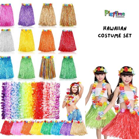 Hawaiian Costume Set Lei Garland Grass Skirt Hula Costumes Party Ideas Luau Shopee Philippines