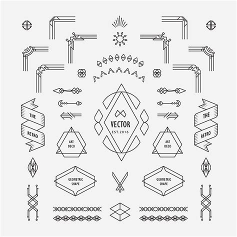 set of vintage linear thin line art deco retro design on Behance