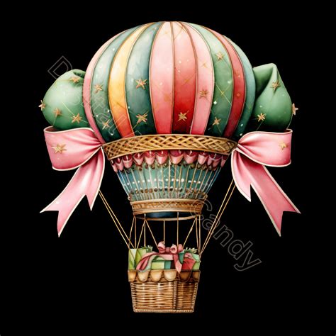 Festive Christmas Hot Air Balloon Clipart 300 Dpi PNG Transparent