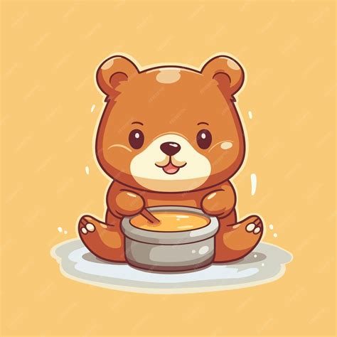 Premium Vector Cute Bear Eating Honey Vector Illustration