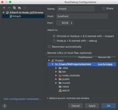 Run Debug Configuration Attach To Node Js Chrome Intellij Idea