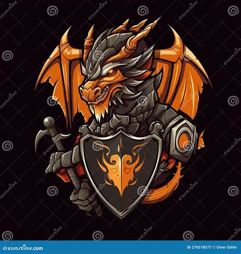 Cartoon Dragon Slayer Emblem For A Gaming Logo Stock Illustration