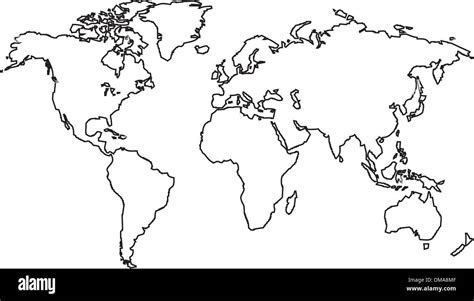 Mapa Mundial De Contornos Vector De Imagen En Blanco Y Negro Imagen ...