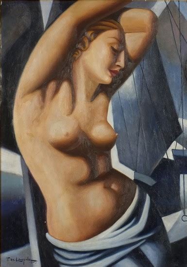 After Tamara De Lempicka Portrait Of A Semi Nude Art Deco In