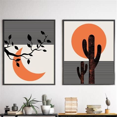 Set of 2 Sun and Moon Wall Art Prints, Living Room Wall Decor, Bohemian ...