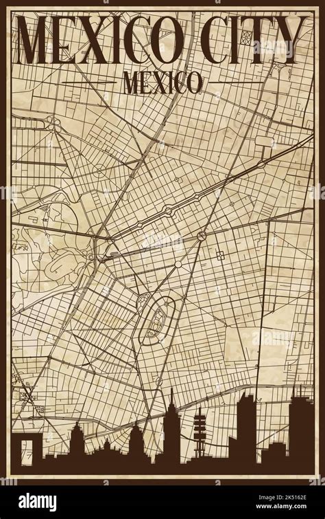 Hand Drawn Downtown Streets Network Printout Map Of Mexico City Mexico