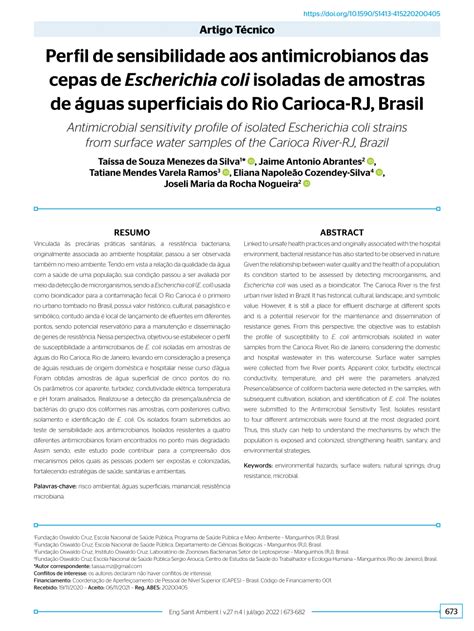 PDF Perfil De Sensibilidade Aos Antimicrobianos Das Cepas De