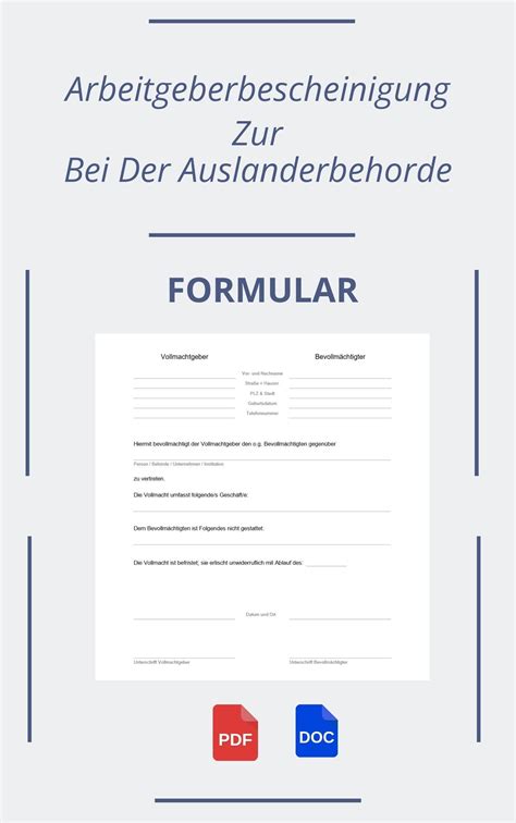 Arbeitgeberbescheinigung Zur Bei Der Ausländerbehörde Formular PDF