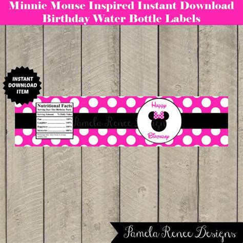 Instant Download Hot Pink Mouse Printable Birthday Party Water Bottle Labels Wrappers Hot