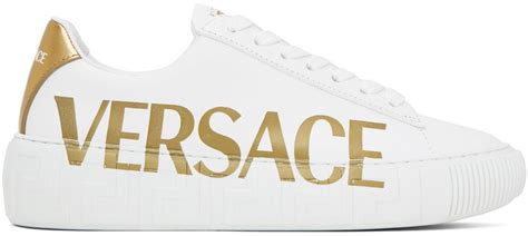 Versace White Gold Logo La Greca Sneakers Versace