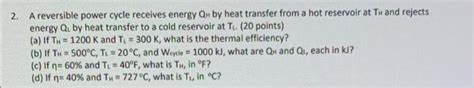 Solved 2 A Reversible Power Cycle Receives Energy QH By Chegg